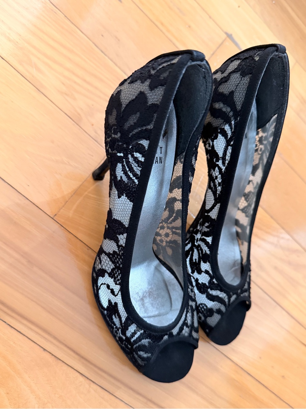 Stuart Weitzman Black Lace Pointed Toe Pumps
